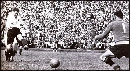 Tom Finney scores England's fourth goal against Italy in May, 1948.