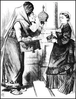 John Tenniel, Disraeli and Queen Victoria Exchanging Gifts (Punch Magazine, 1876)