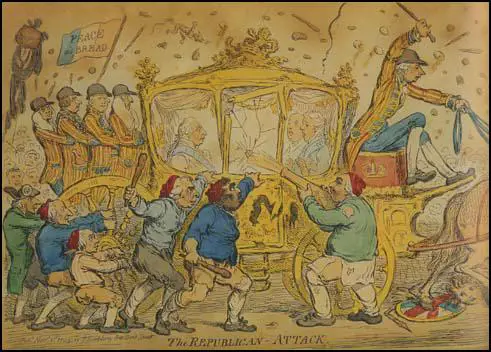 James Gillray, drew this picture of George III's coach being attacked in 1795.