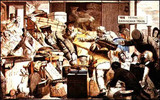 A print showing the problems of having to change trains at Gloucester.
