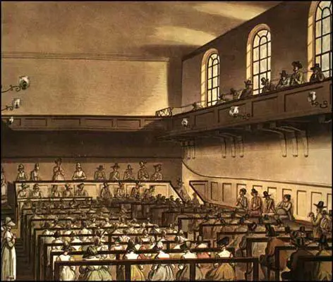Rudolf Ackermann, Quakers Meeting House, from Microcosm of London (1808)