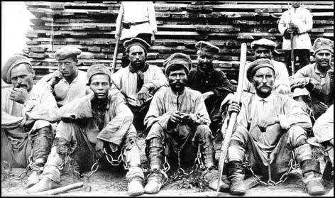 Prisoners in chains in Siberia.