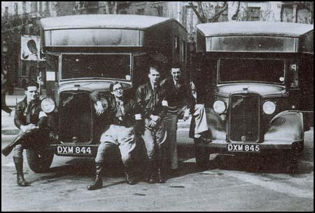 John Boulting (second left) and Roy Poole (right) in Barcelona.