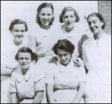 From left to right, standing, Margaret Powell, Susan Sutor, Annie Murray, Patience Darton, sitting Agnes Hodgson and Mary Slater (March 1937)