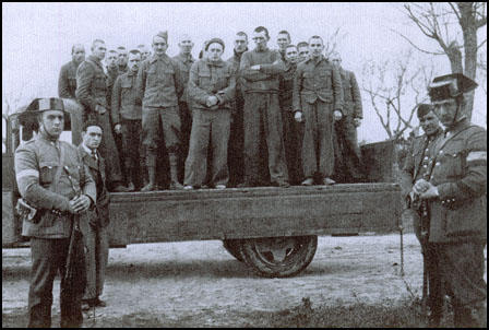 Captured soldiers at Jarama. Harry Fry is the seventh man on the right.