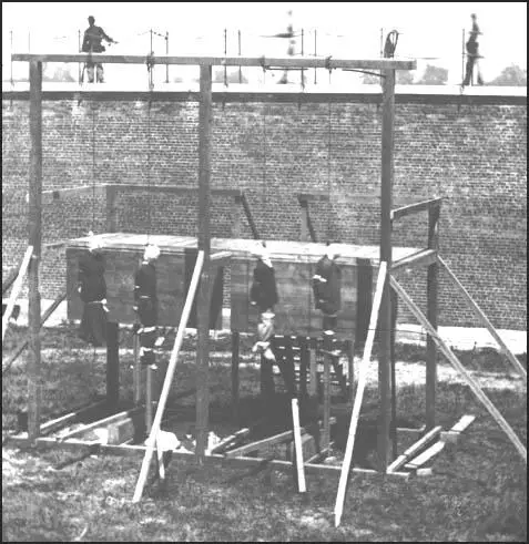Execution of Mary Surratt, Lewis Powell, David Herold and George Atzerodt at Washington Penitentiary on 7th July, 1865.