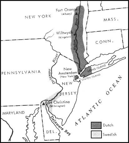 Dutch and Swedish settlements in 1655.