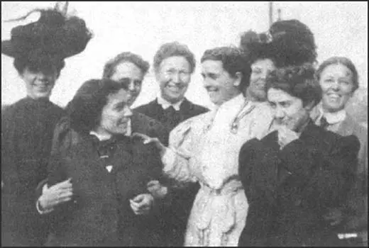 Leaders of the Women's Trade Union in 1907. Shown from left to right are Hannah Hennessy, Ida Rauh, Mary Dreir, Mary Kenney O'Sullivan, Margaret Robins, Margie Jones, Agnes Nestor and Helen Marot.