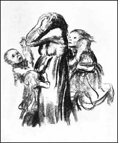Kathe Kollwitz was a pacifist who lost a son and grandson in the two European wars. Kollwitz produced Killed in Action in 1921.