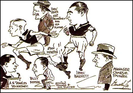 A cartoon produced in 1933 that shows Jim Barrett, Charlie Paynter,John Morton, Billy Moore and Richard Leafe.