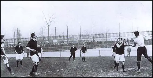 West Ham forwards attack the Plymouth Argyle goal in January, 1904.