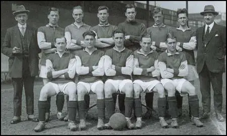 The West Ham team that played in the 1923 FA Cup Final. Back row (left to right):Syd King (manager), Billy Henderson, Sid Bishop, George Kay, Edward Hufton,Jack Young, Jack Tresadern, Charlie Paynter (trainer). Front row: Dick Richards, Billy Brown, Vic Watson, Billy Moore, Jimmy Ruffell.