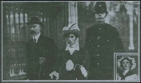 Newspaper photograph of Evelyn Sharp being arrestedon 24th August, 1913. Inset is Sybil Smith.
